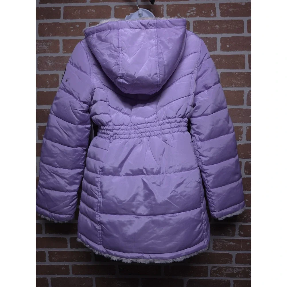 Reebok Reversible Puffer Jacket Girl's Lavender Faux Fur Winter Coat Sz 18‎